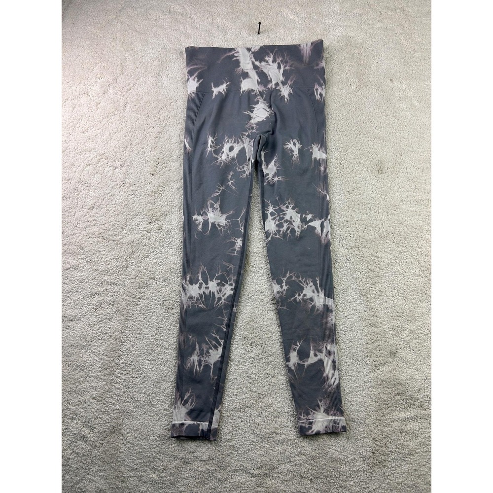 Tie Dye Leggings Womens Medium Gray White High Waist Seamless Stretch Yoga Pants